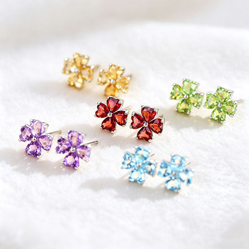 non-jewelry Clover Stud Earrings, S925 Silver with Multi-Crystal Variants