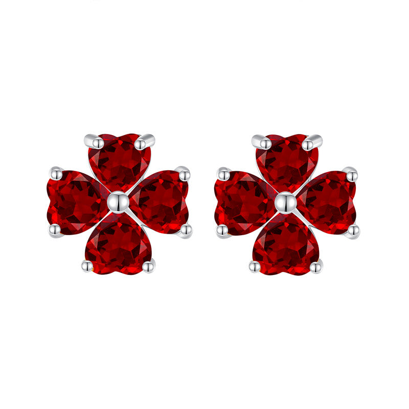 non-jewelry Clover Stud Earrings, S925 Silver with Multi-Crystal Variants