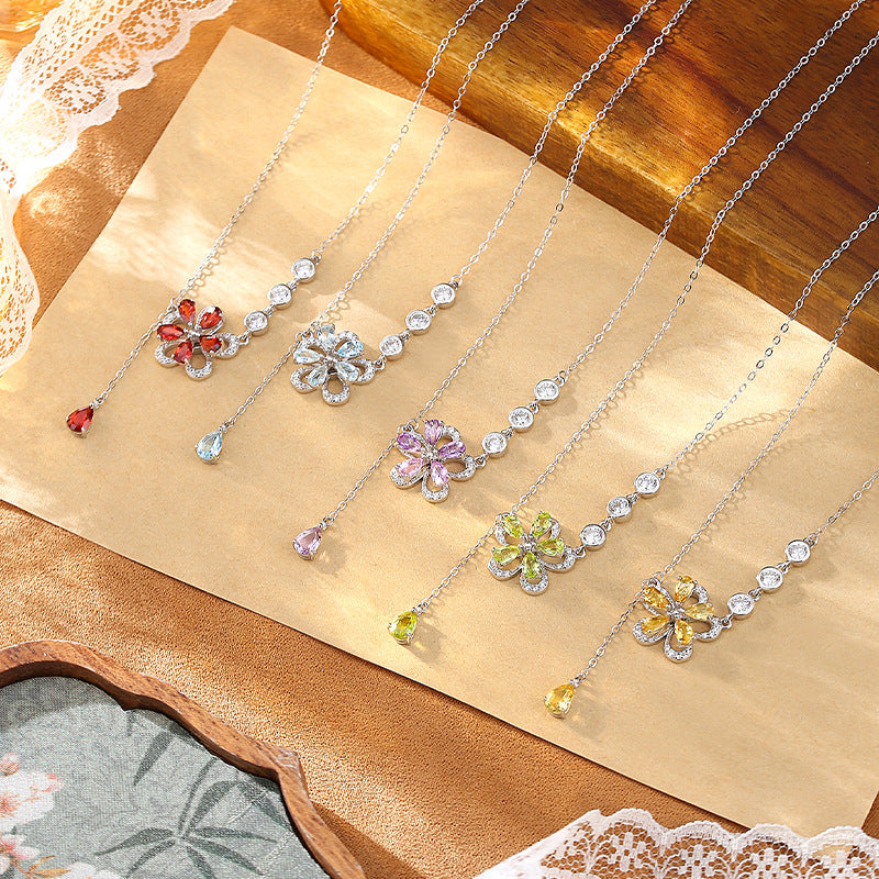 non-jewelry Multi-Stone Flower Pendant Necklace in 925 Silver