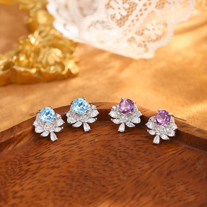 non-jewelry 925 Silver Drop Earrings with Natural Gemstones & Rhinestones