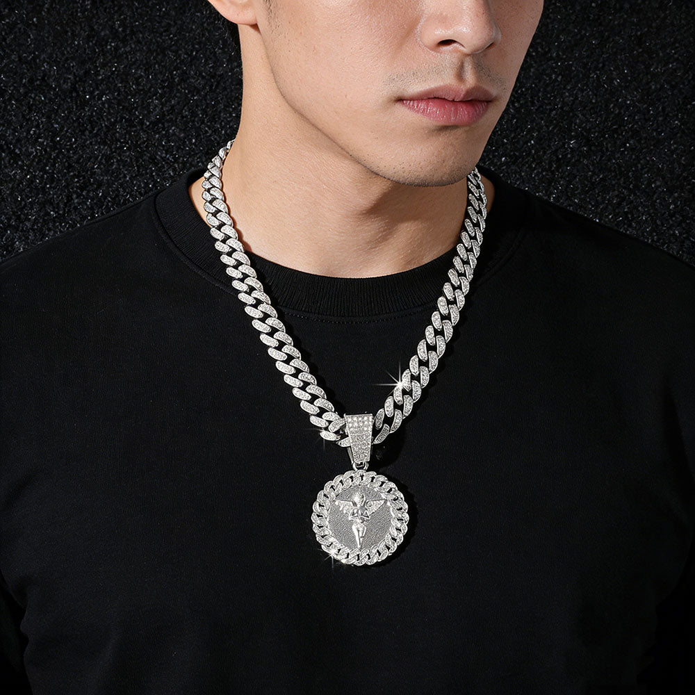 non-jewelry Angel Cuban Link Iced Pendant Necklace - Gold & Silver Tone