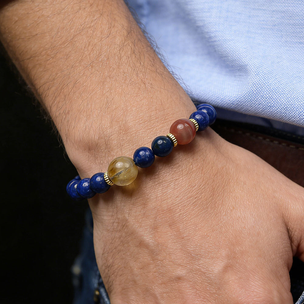 non-jewelry Lapis Lazuli Agate Rutilated Quartz Beaded Bracelet