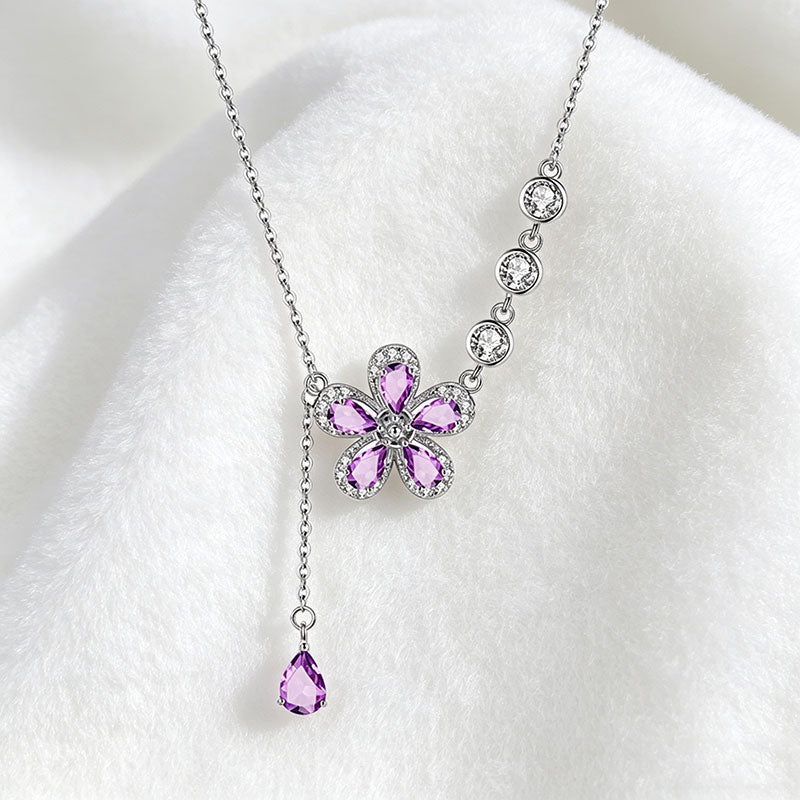 non-jewelry Multi-Stone Flower Pendant Necklace in 925 Silver