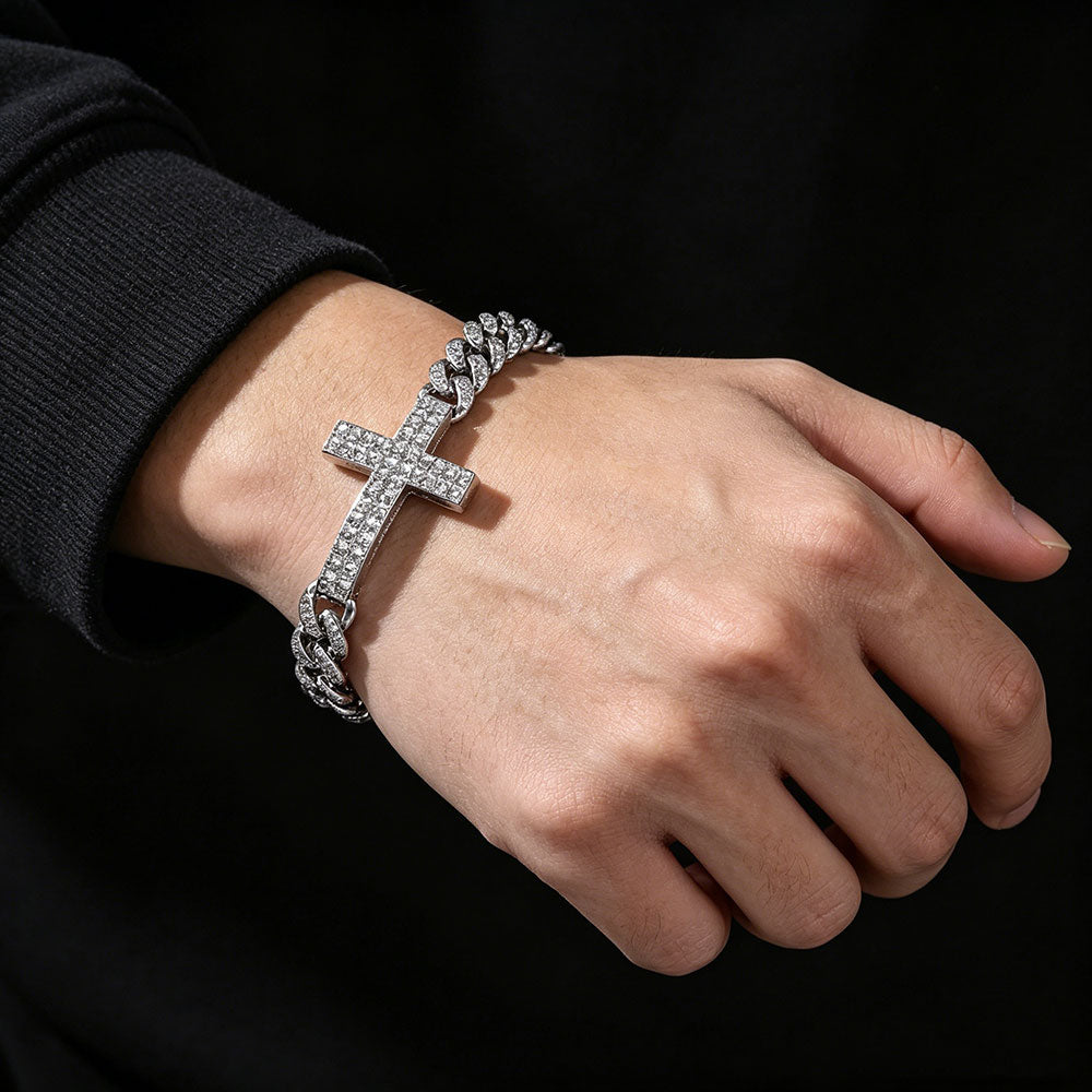 non-jewelry Rhinestone Cross Cuban Link Zinc Alloy Bracelet