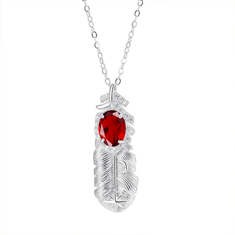 non-jewelry Feather Pendant Necklace with Natural Multi-Gemstones (Amethyst, Citrine, Aquamarine, Peridot, Garnet)
