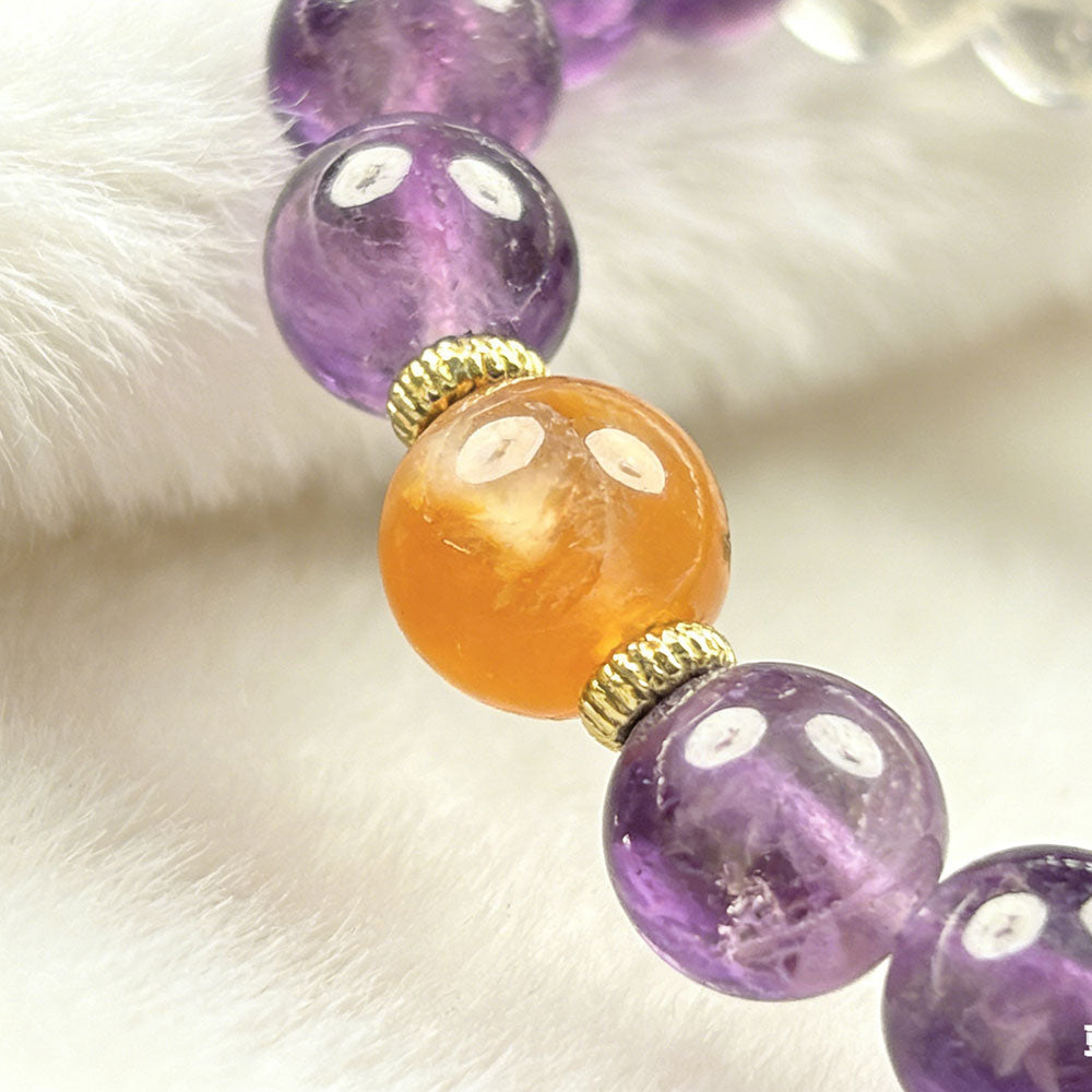 non-jewelry Clear Quartz Amethyst Beaded Bracelet with Lotus Charm