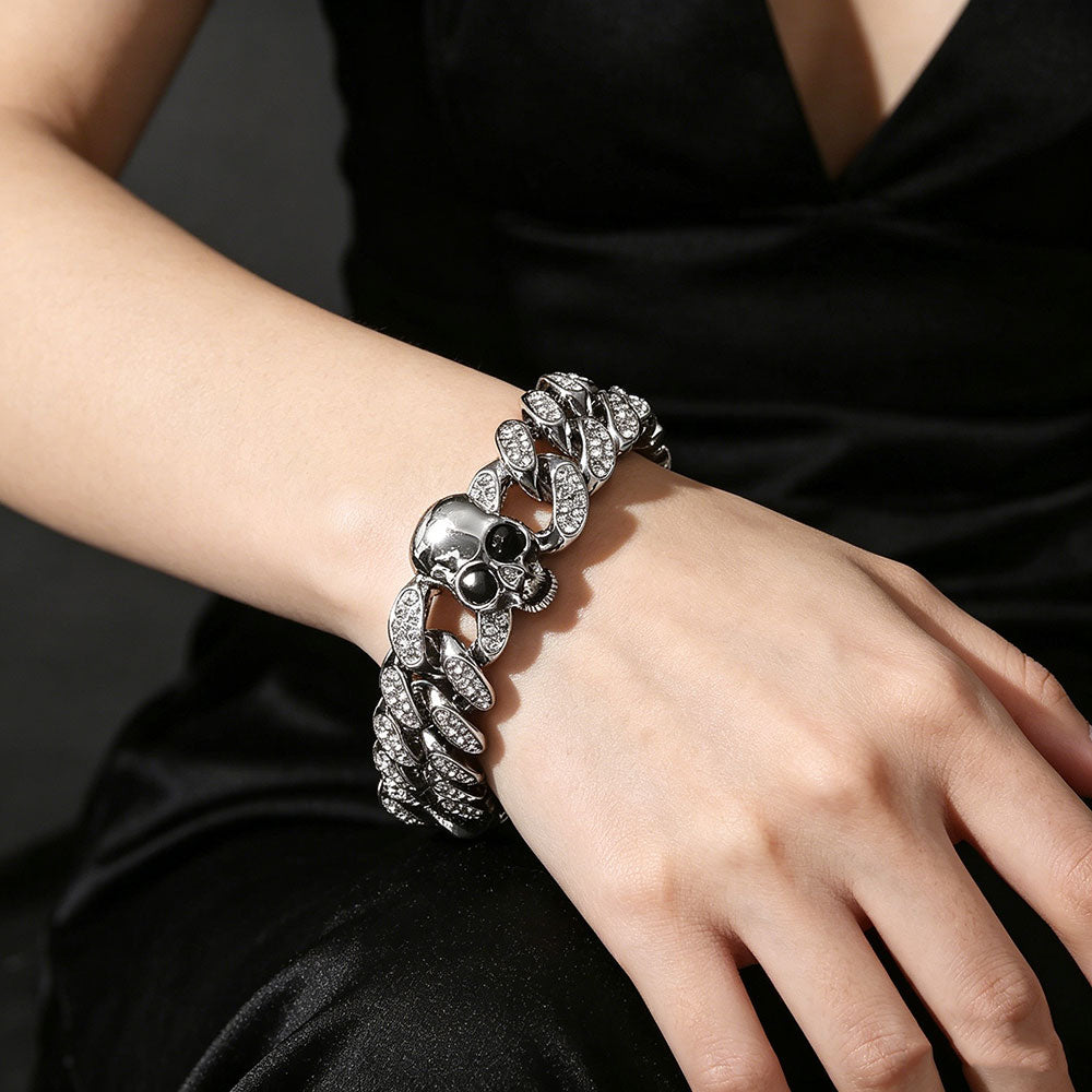non-jewelry Rhinestone Skull Cuban Link Zinc Alloy Bracelet