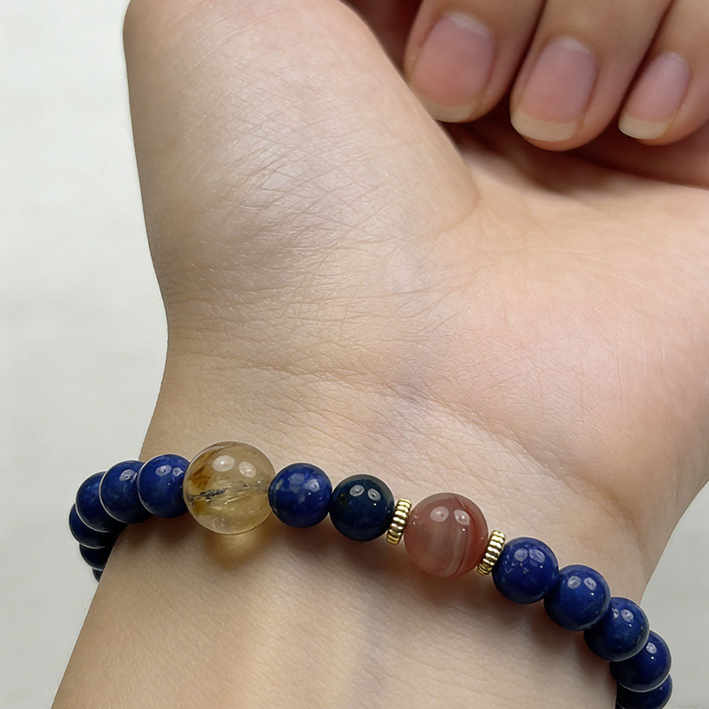 non-jewelry Lapis Lazuli Agate Rutilated Quartz Beaded Bracelet