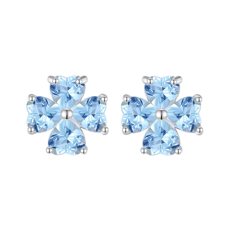 non-jewelry Clover Stud Earrings, S925 Silver with Multi-Crystal Variants