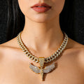 non-jewelry Iced Angel Wing Cuban Link Statement Necklace - Gold & Silver Tone