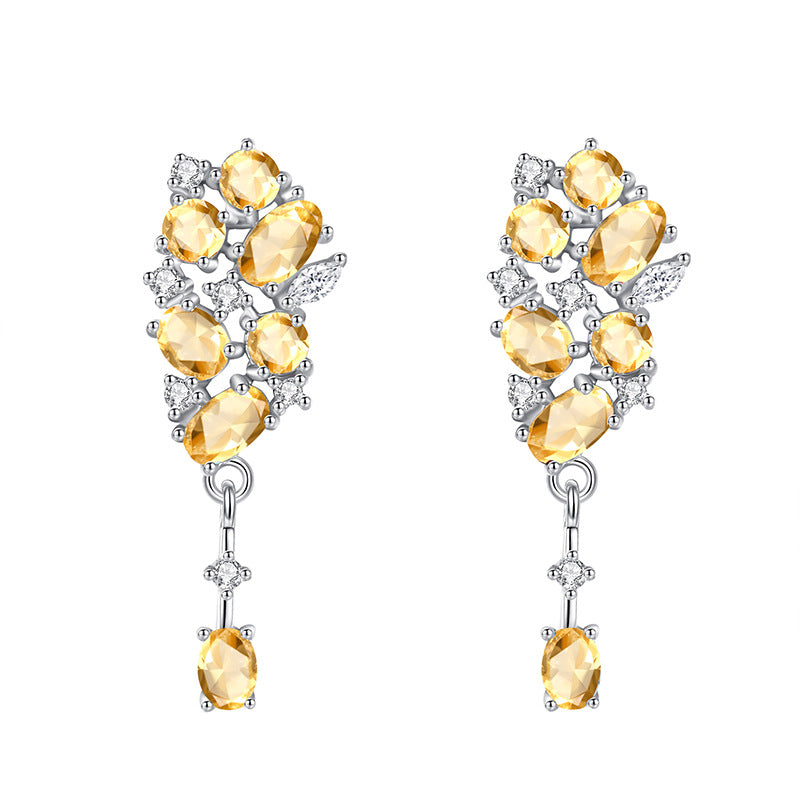 non-jewelry 925 Silver Drop Earrings with Natural Amethyst/Citrine/Garnet/Peridot/Topaz & Rhinestone Accents