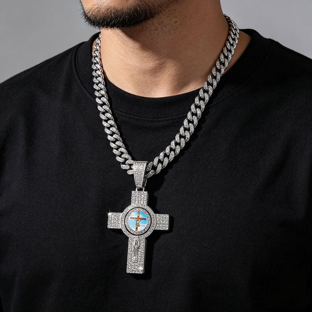 non-jewelry Faith-Inspired Rotating Cross Rhinestone Statement Necklace