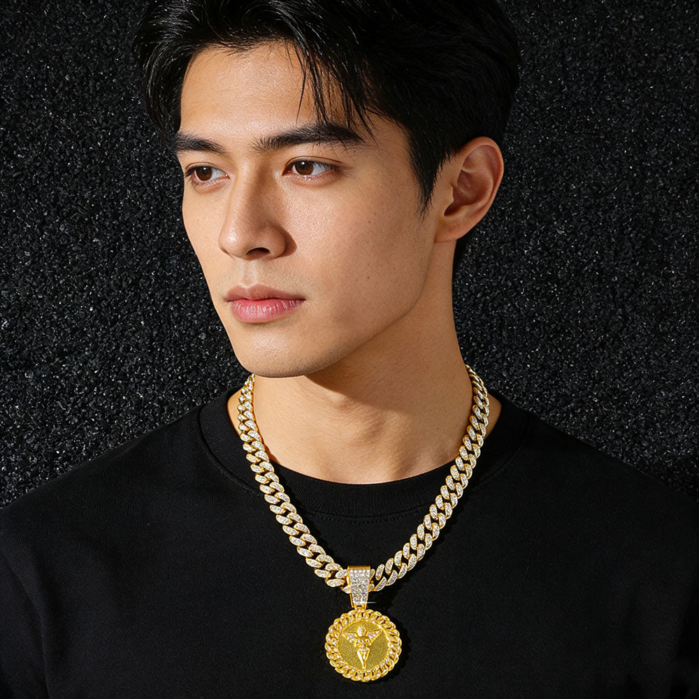 non-jewelry Angel Cuban Link Iced Pendant Necklace - Gold & Silver Tone