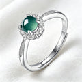 non-jewelry Blue Water Jadeite Open Ring, S925 Silver with Rhinestone Halo
