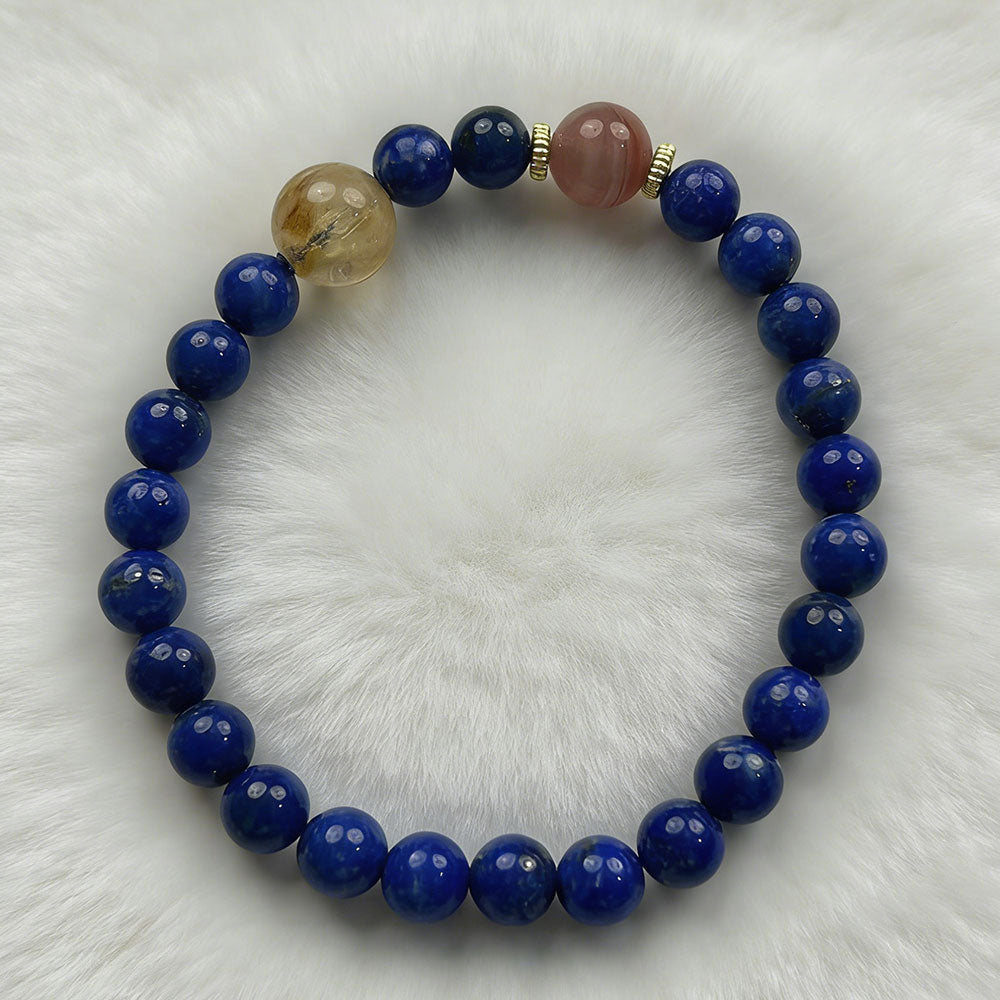 non-jewelry Lapis Lazuli Agate Rutilated Quartz Beaded Bracelet