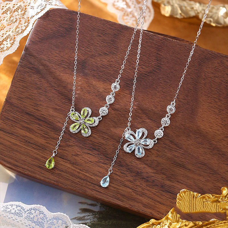 non-jewelry Multi-Stone Flower Pendant Necklace in 925 Silver