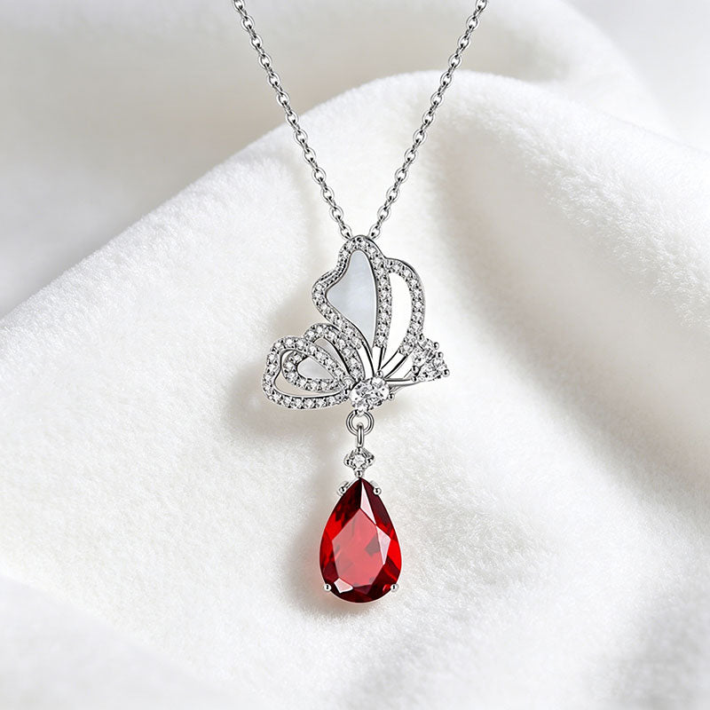 non-jewelry Butterfly Pendant Necklace in 925 Silver with Gemstone Drop