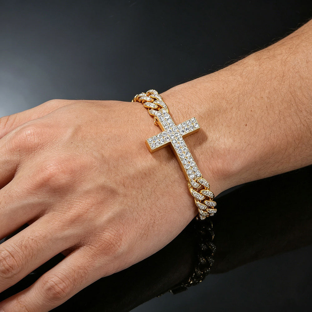non-jewelry Rhinestone Cross Cuban Link Zinc Alloy Bracelet