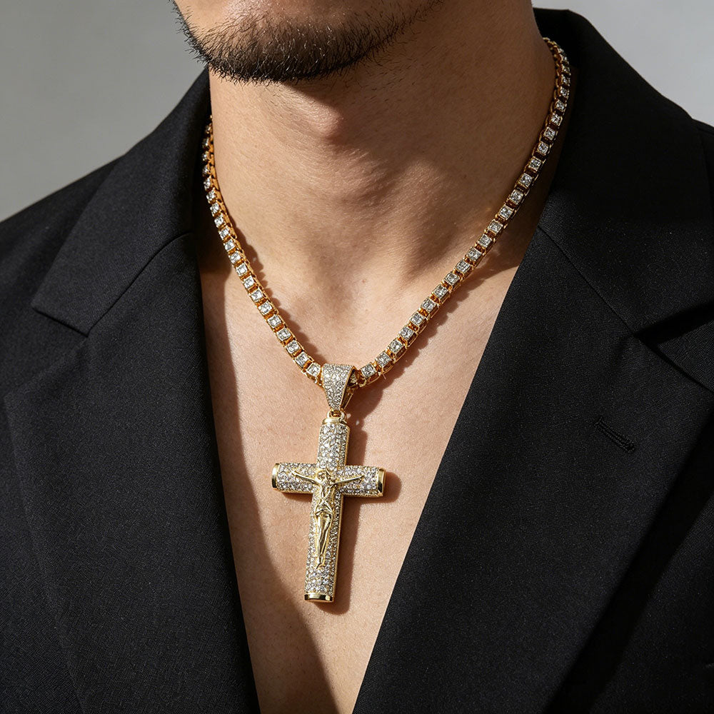 non-jewelry Faith-Inspired Cross Rhinestone Statement Necklace