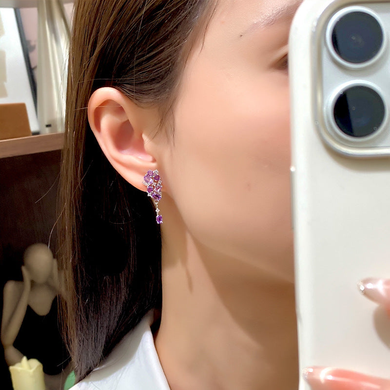 non-jewelry 925 Silver Drop Earrings with Natural Amethyst/Citrine/Garnet/Peridot/Topaz & Rhinestone Accents