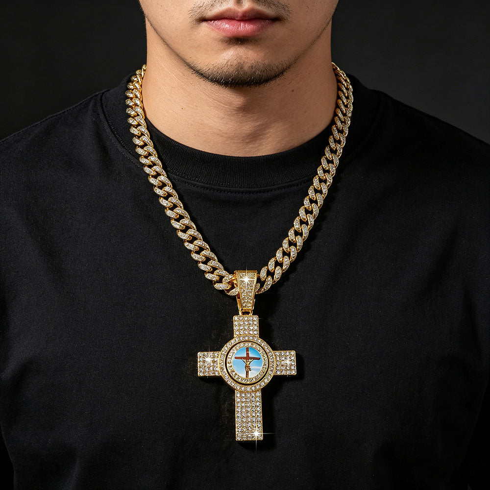 non-jewelry Faith-Inspired Rotating Cross Rhinestone Statement Necklace