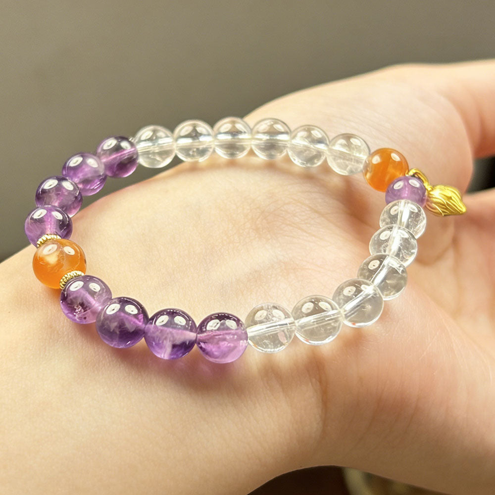 non-jewelry Clear Quartz Amethyst Beaded Bracelet with Lotus Charm