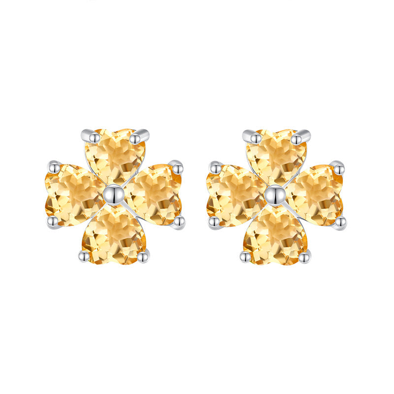 non-jewelry Clover Stud Earrings, S925 Silver with Multi-Crystal Variants