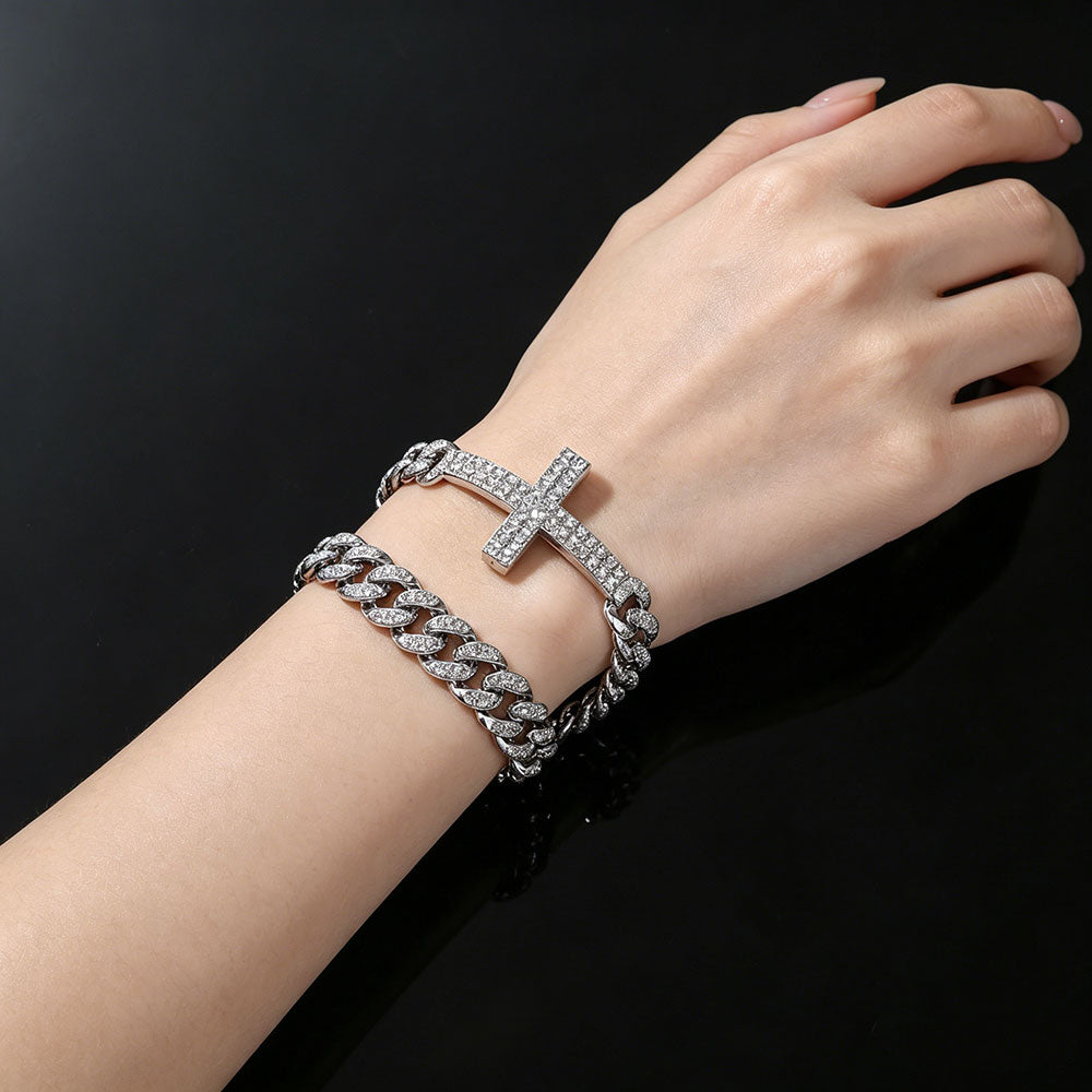 non-jewelry Rhinestone Cross Cuban Link Zinc Alloy Bracelet