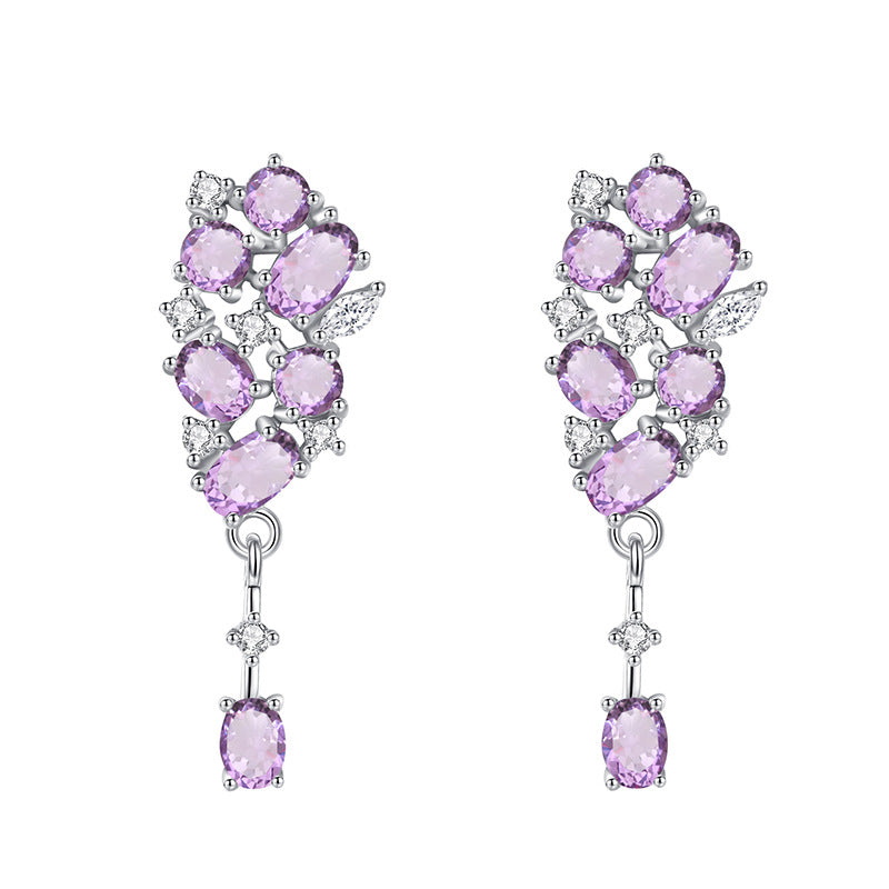 non-jewelry 925 Silver Drop Earrings with Natural Amethyst/Citrine/Garnet/Peridot/Topaz & Rhinestone Accents