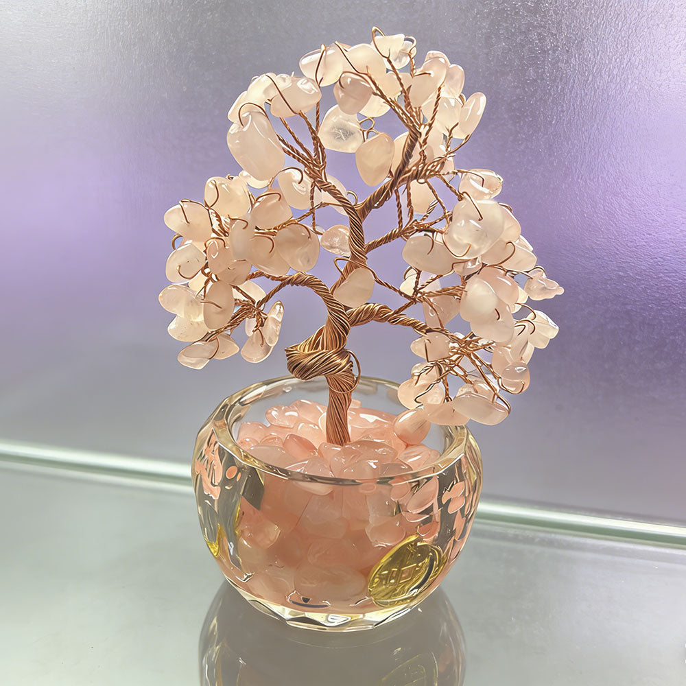 non-jewelry Rose Quartz Crystal Tree - Symbolic Heart & Soft Color Rooted Decor