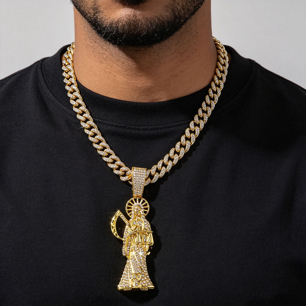 non-jewelry Saint Death Rhinestone Statement Necklace