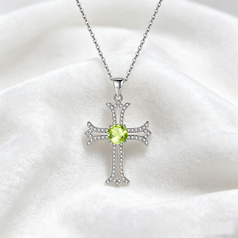 non-jewelry Cross Pendant Necklace in 925 Silver with Gemstone Center