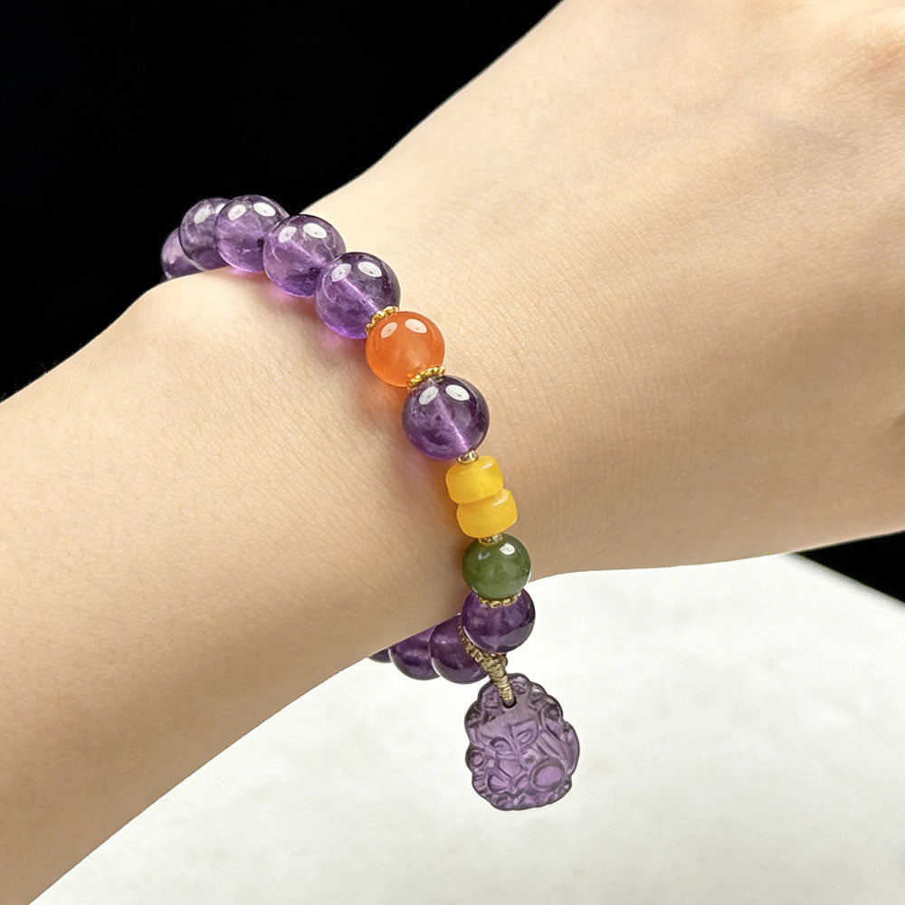 non-jewelry Amethyst Agate Green Aventurine Beaded Bracelet