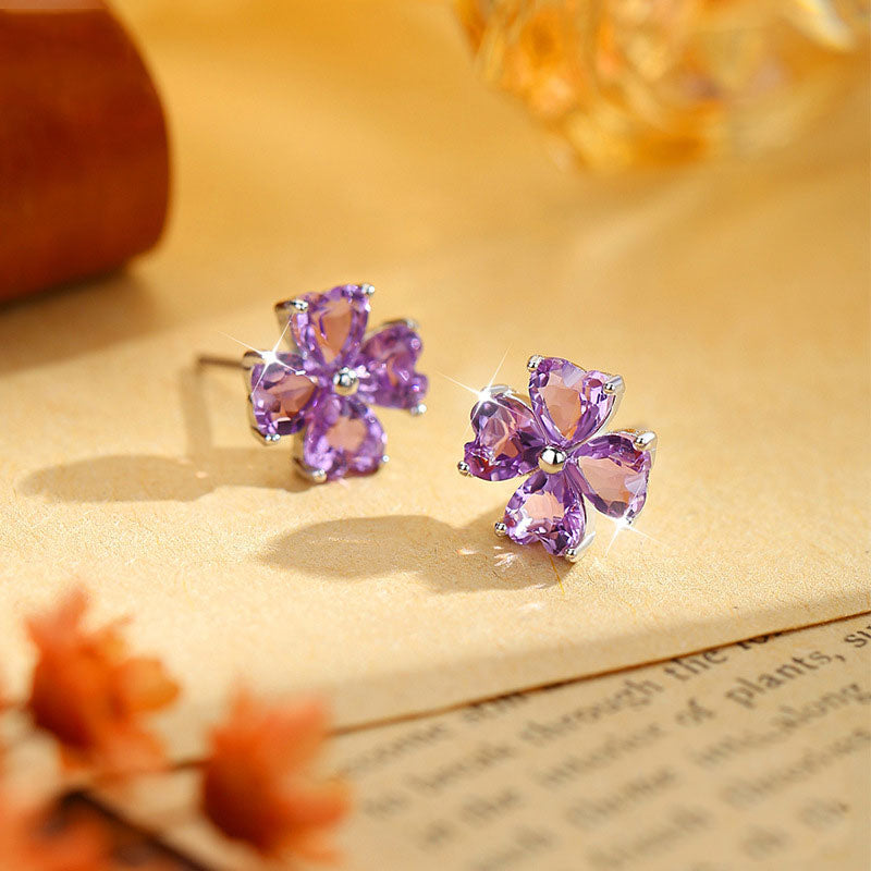 non-jewelry Clover Stud Earrings, S925 Silver with Multi-Crystal Variants