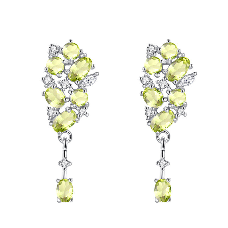 non-jewelry 925 Silver Drop Earrings with Natural Amethyst/Citrine/Garnet/Peridot/Topaz & Rhinestone Accents