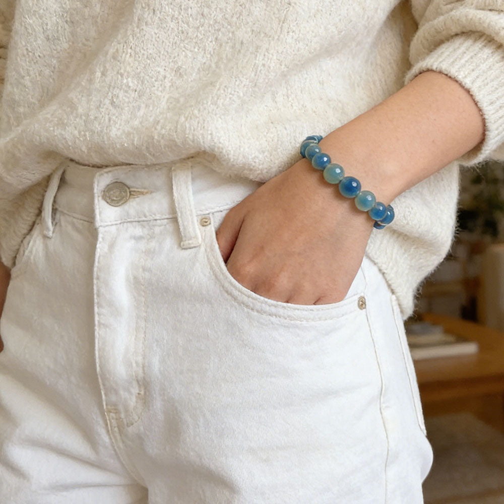 non-jewelry Blue Agate 8mm Round Beaded Bracelet
