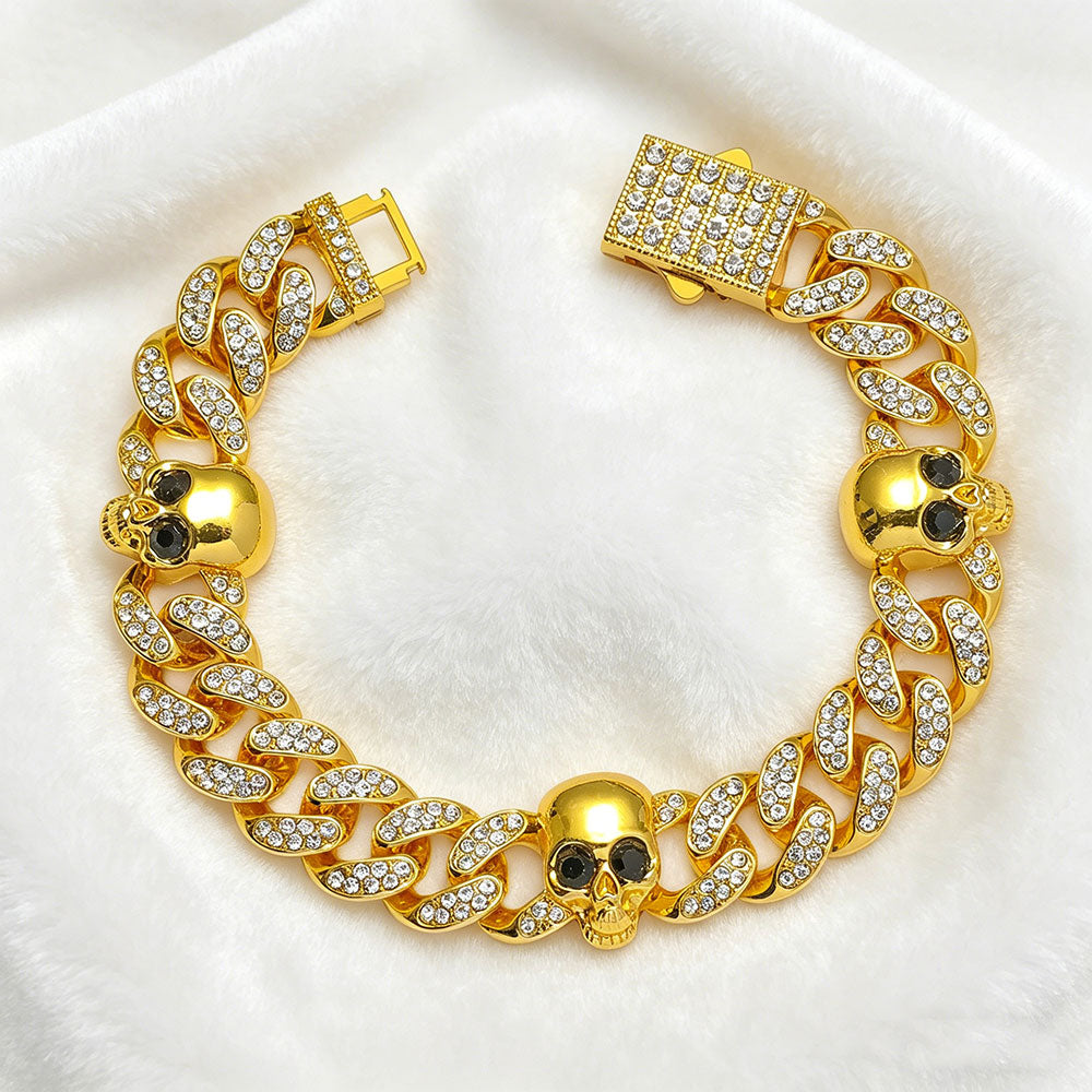 non-jewelry Rhinestone Skull Cuban Link Zinc Alloy Bracelet