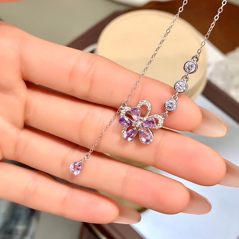 non-jewelry Multi-Stone Flower Pendant Necklace in 925 Silver