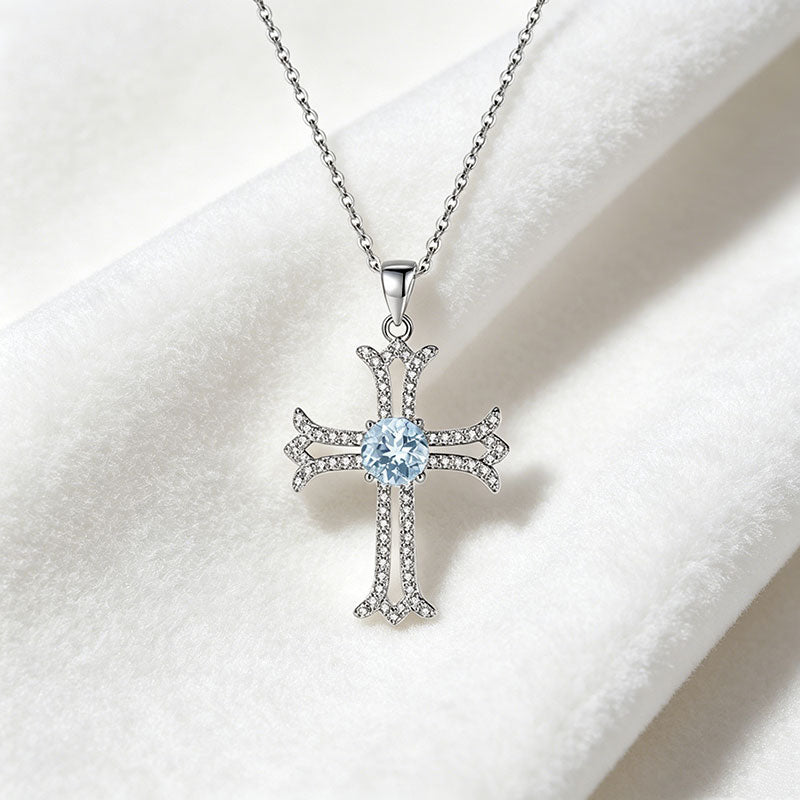 non-jewelry Cross Pendant Necklace in 925 Silver with Gemstone Center
