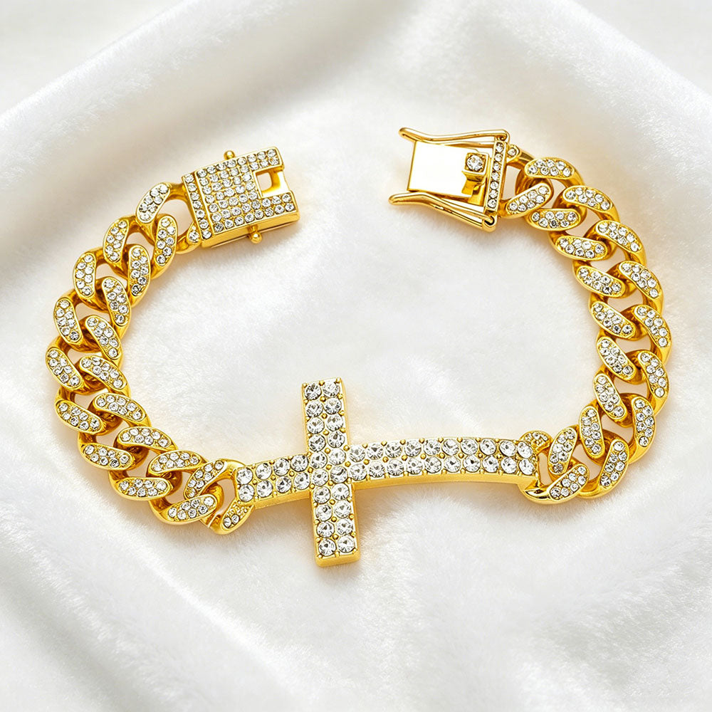 non-jewelry Rhinestone Cross Cuban Link Zinc Alloy Bracelet