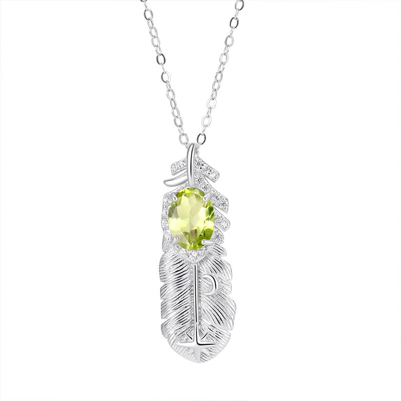 non-jewelry Feather Pendant Necklace with Natural Multi-Gemstones (Amethyst, Citrine, Aquamarine, Peridot, Garnet)