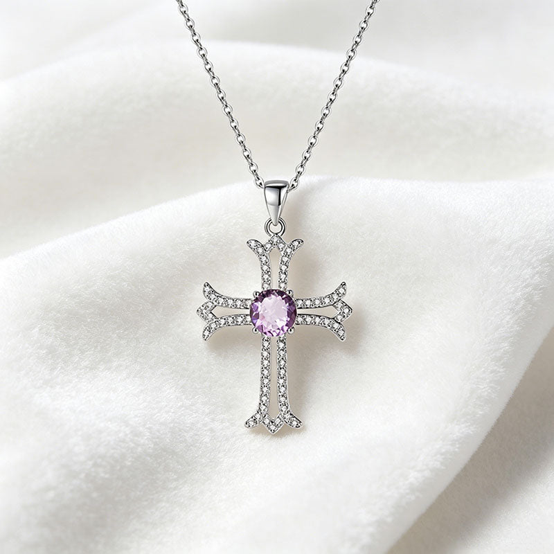 non-jewelry Cross Pendant Necklace in 925 Silver with Gemstone Center