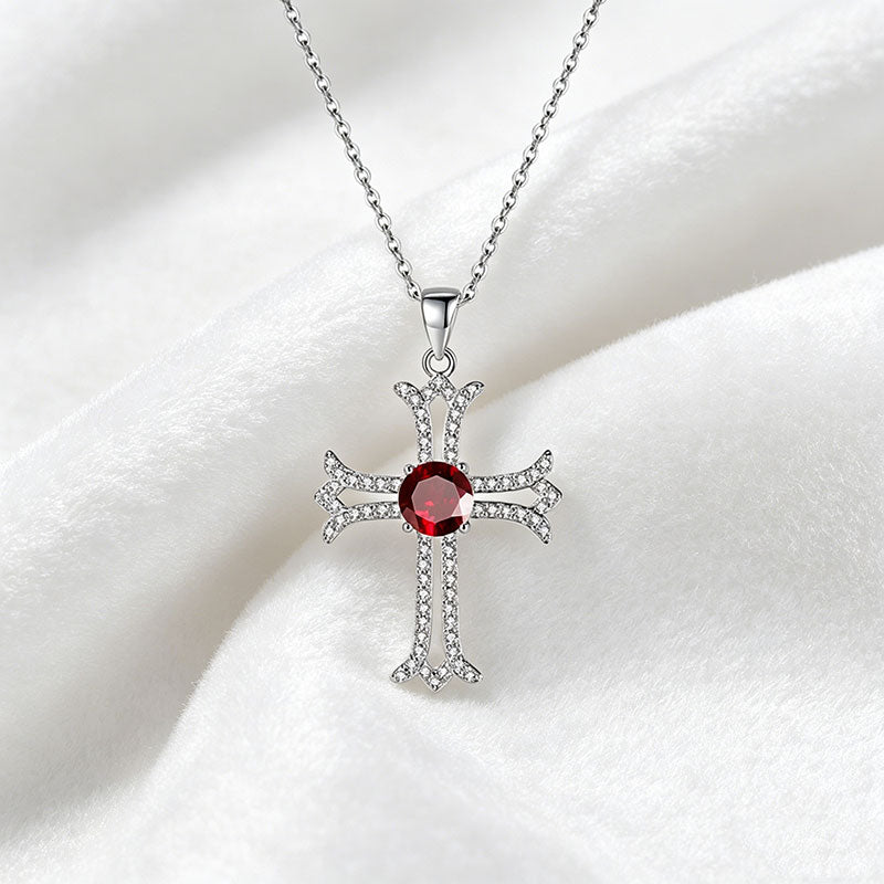 non-jewelry Cross Pendant Necklace in 925 Silver with Gemstone Center