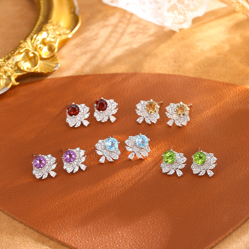 non-jewelry 925 Silver Drop Earrings with Natural Gemstones & Rhinestones