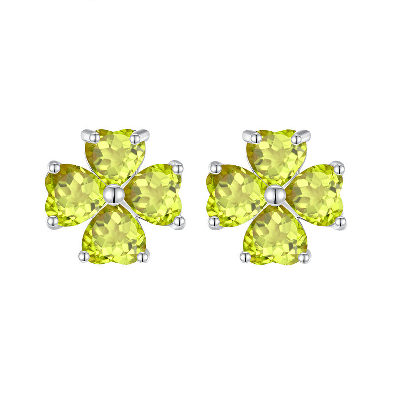 non-jewelry Clover Stud Earrings, S925 Silver with Multi-Crystal Variants