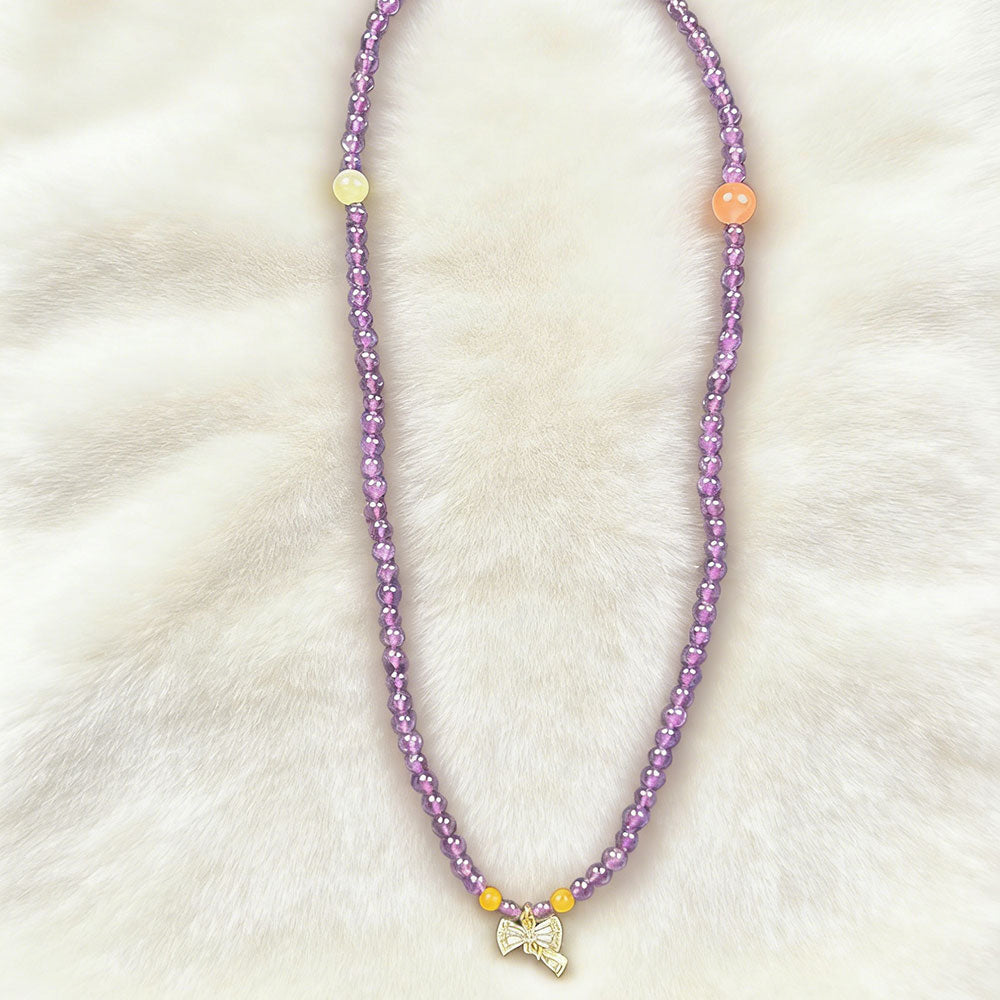 non-jewelry Amethyst & Mixed Crystal Beaded Bracelet with Gold Tone Butterfly Accent