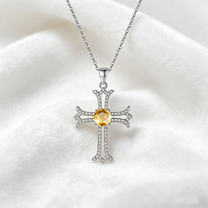 non-jewelry Cross Pendant Necklace in 925 Silver with Gemstone Center