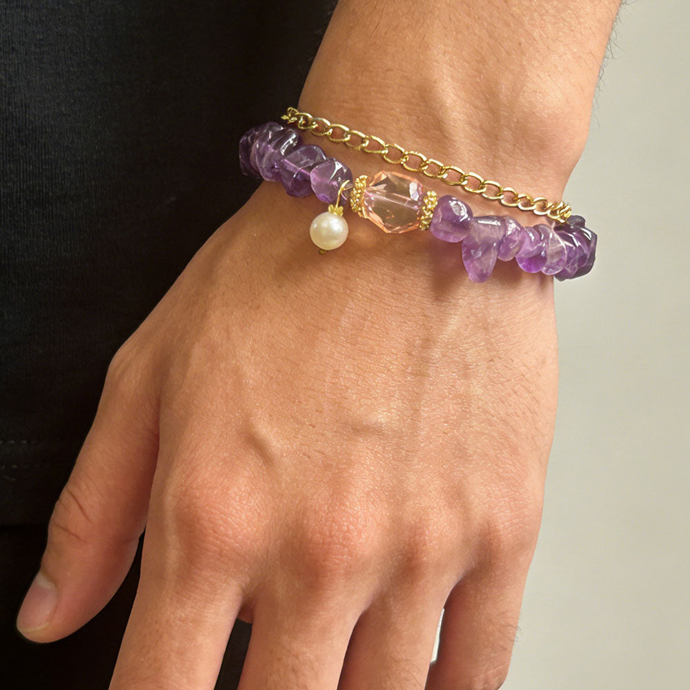 non-jewelry Amethyst Agate Chain Bracelet with Zinc Alloy Accents