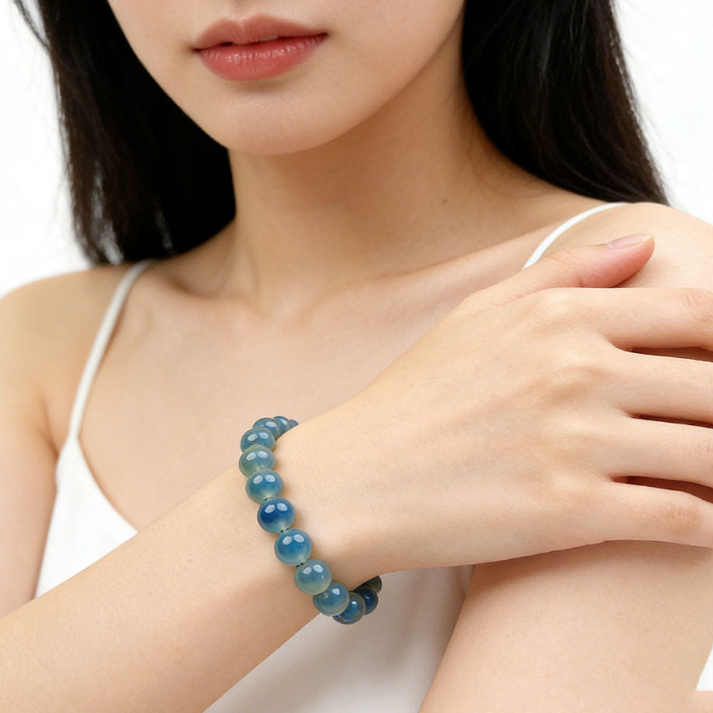 non-jewelry Blue Agate 8mm Round Beaded Bracelet