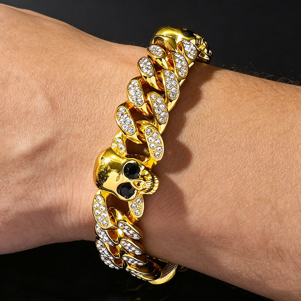 non-jewelry Rhinestone Skull Cuban Link Zinc Alloy Bracelet